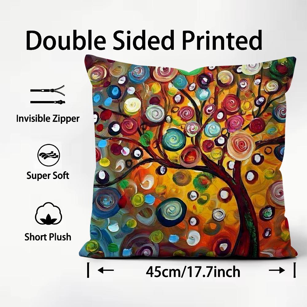 Classic Theme Colored Tree Cushion Cover Soft & Easy-Wash Pillow Case – Versatile For Couch, Bed, Travel And Office