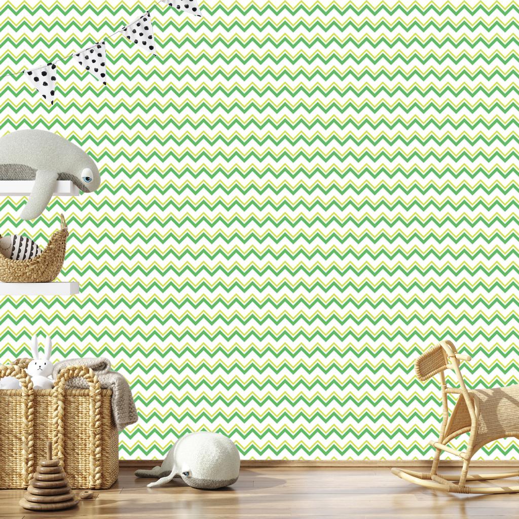 Zigzag Mint, White and Cream Wallpaper for Living Room and Bedroom 50x1000