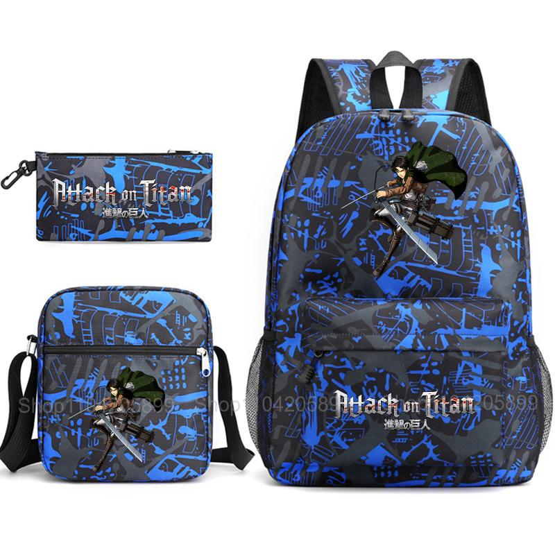 Attack on Titan Backpack, 3pcs Anime Student SchoolBag Shoulder Bag Pencil Case Boys Girls Mochilas Daily Rucksack Holiday Gift