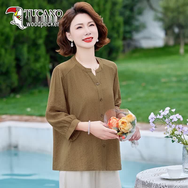 TUCANO Women s Elegant Striped V-Neck 3/4 Sleeve Shirt 5XL