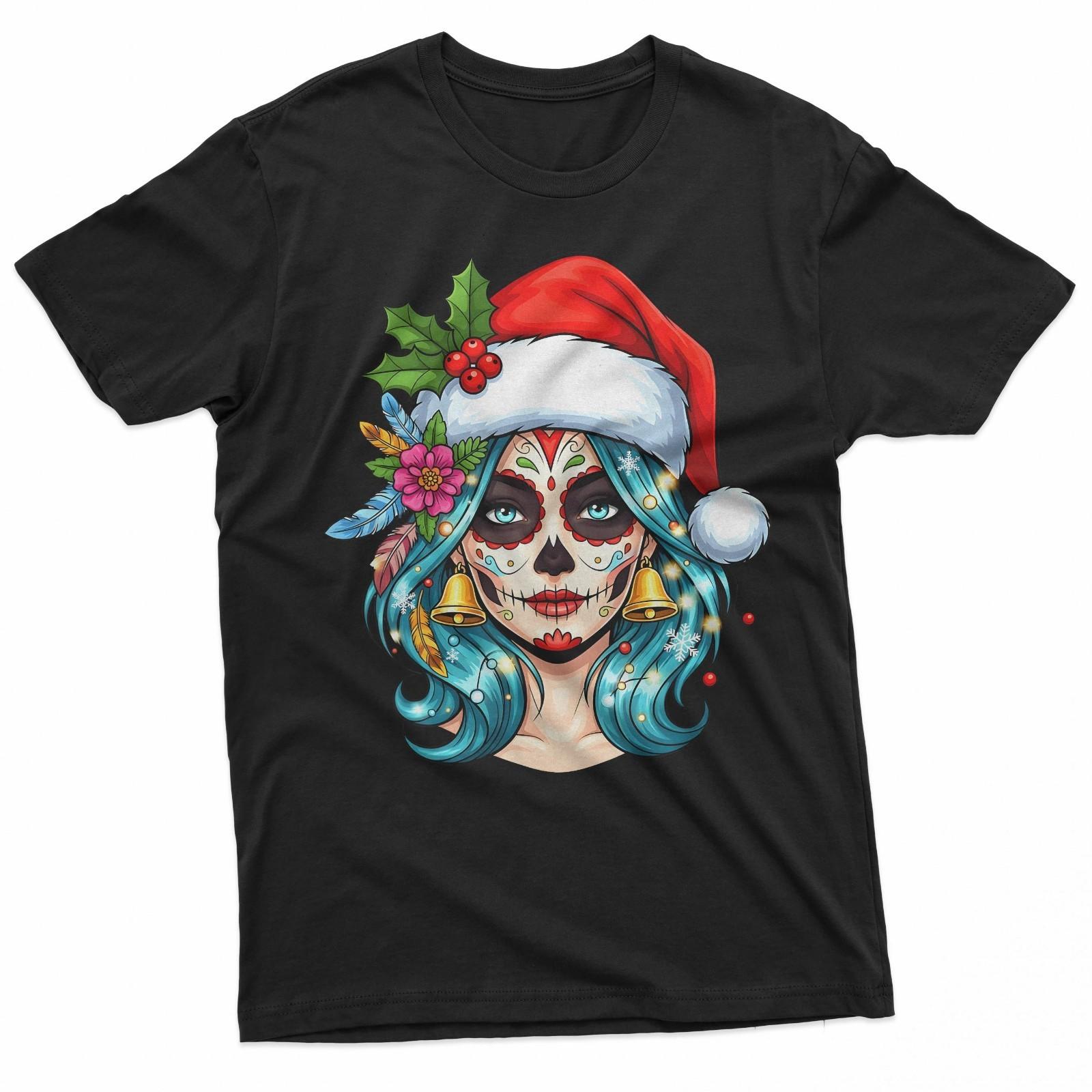 Christmas Sugar Skull Art Woman Santa Hat Festive Design T-Shirt Unisex T-Shirt M