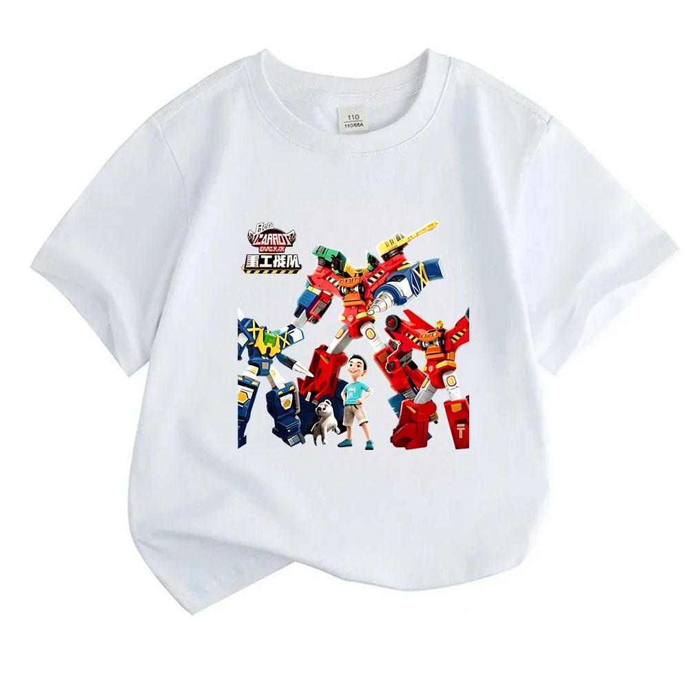 Kids Boys Girls Crew Neck Short Sleeve 100% Cotton T-Shirt Cool Mecha Robot Graphic Casual Tees for Children Summer Soft Breathable Comfortable Daily
