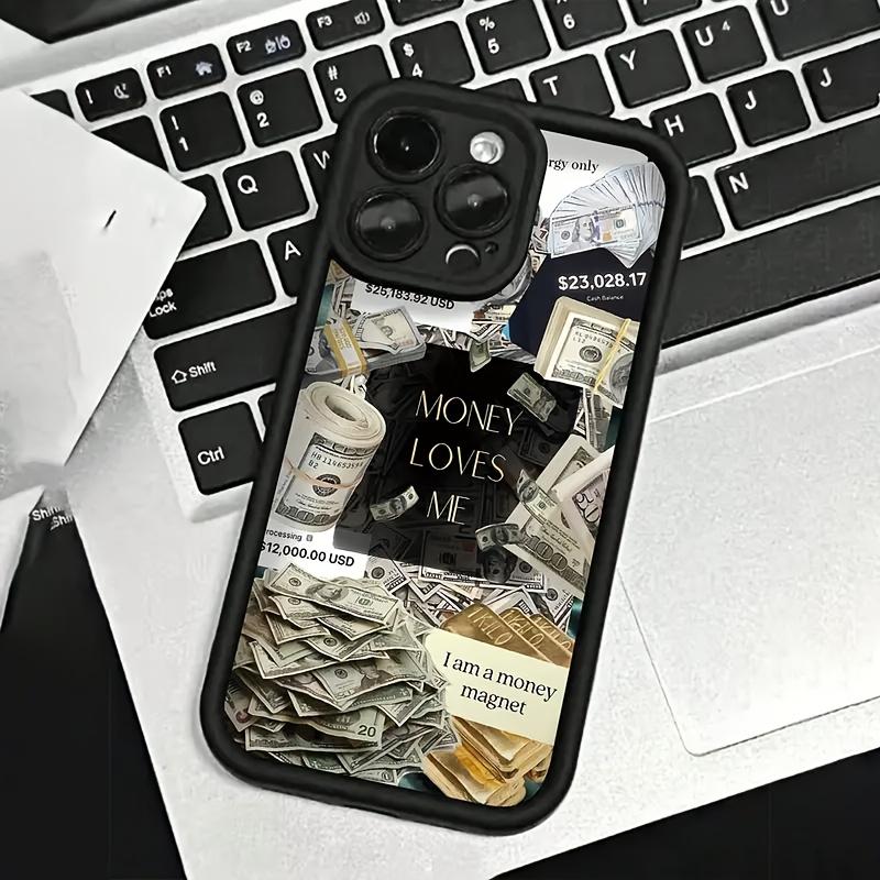 Coque design sur le thème du dollar pour iPhone 16 15 14 13 12 11 Pro/ Max/Plus couverture arrière anti-traces de doigts antichoc