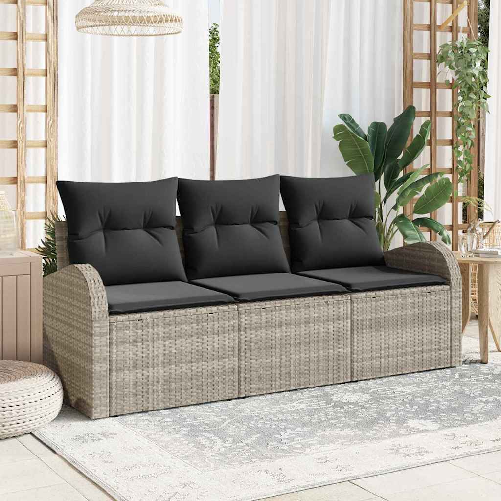 vidaXL Garden Sofa Set with Storage 3 pcs Light Grey Poly Rattan