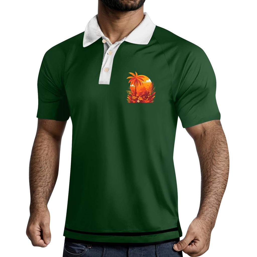 Pánská košile s krátkým rukávem, potiskem a klopami, na tři knoflíky