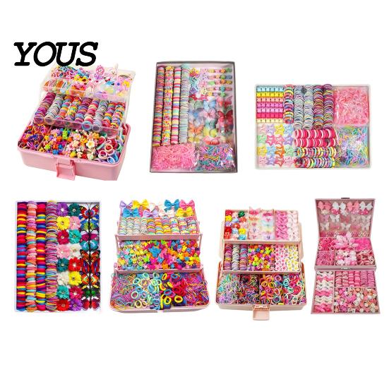 Elastic Fabric Hair Ties Colorful Bands Clips Mini Claw Rubber Versatile Kit with Box for Girls Teens Children, Accessories Daily Styling Everyday