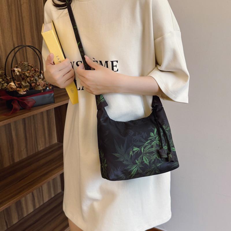Yogodlns Retro Embroidery Crossbody Bags Adjustable Shoulder Straps Fashion Bucket Purses Small Satin Handbag