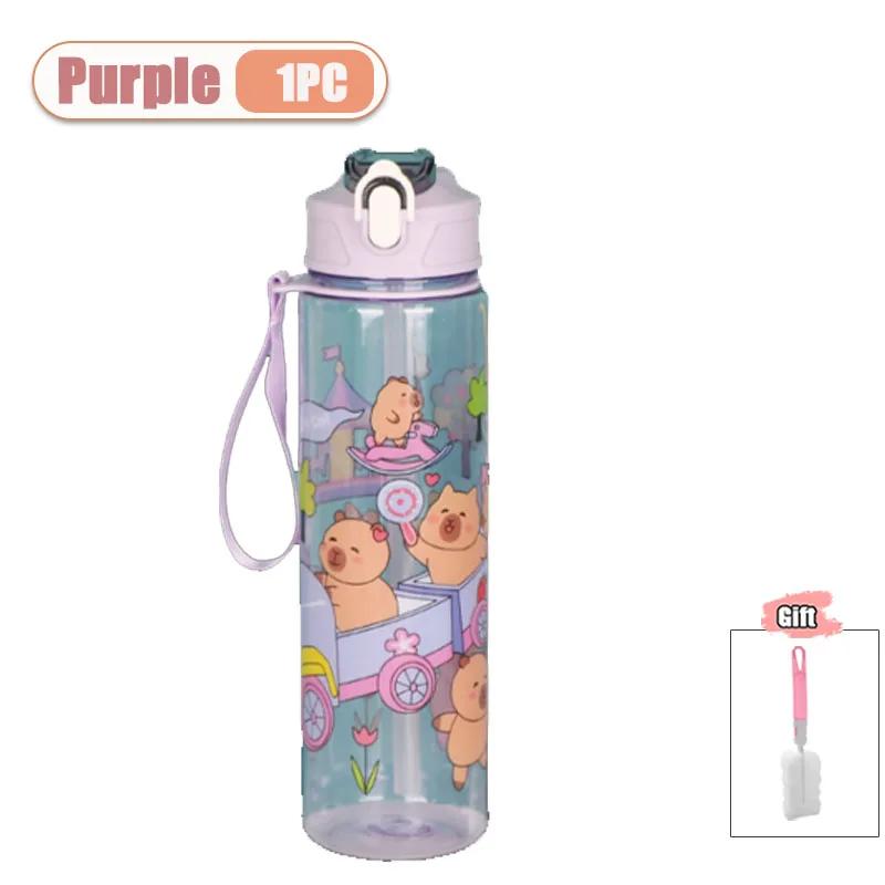 1-10PCS Capybara Straw Cup Cute Cartoon Water Bottle with Carry Strap Leakproof Portable Outdoor Drinking Cup Sports Bottle