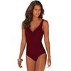 2023 Deep V-Neck Gathered Backless Solid Color One-Piece Swimsuit
