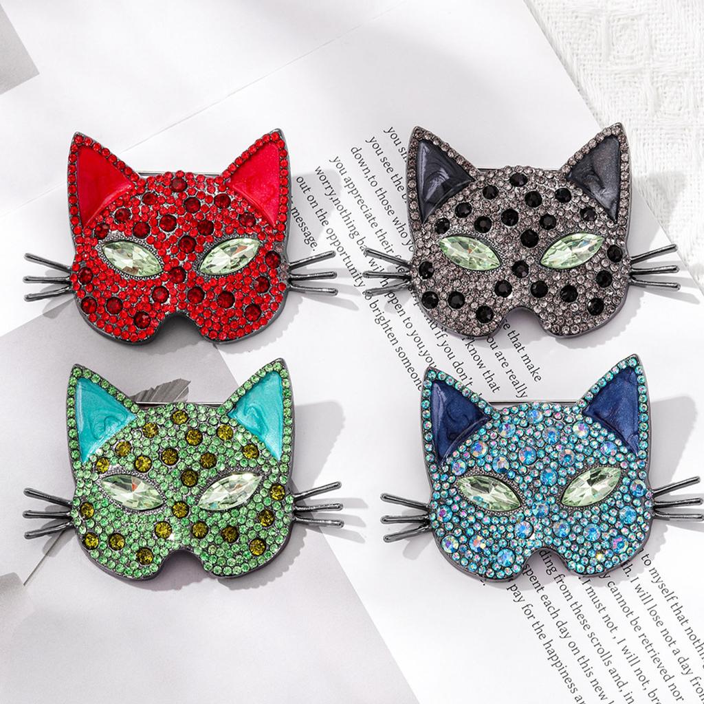 Sparkling Cats Head Jewelry Pin Vintage Style Gift For Her Unique Handmade Accessories For Outfits