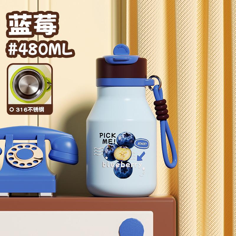 Water bottle thermos cup boys and girls cute small milk can with straw double drink coffee cup cup