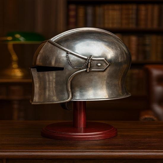 Silver Barbuda Helmet Medieval Knight Role Play Helmet With Stand Liner And Chin Strap Gift Halloween