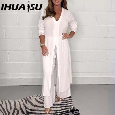 Summer and Autumn Women's Split Long Top and Long Pants Set