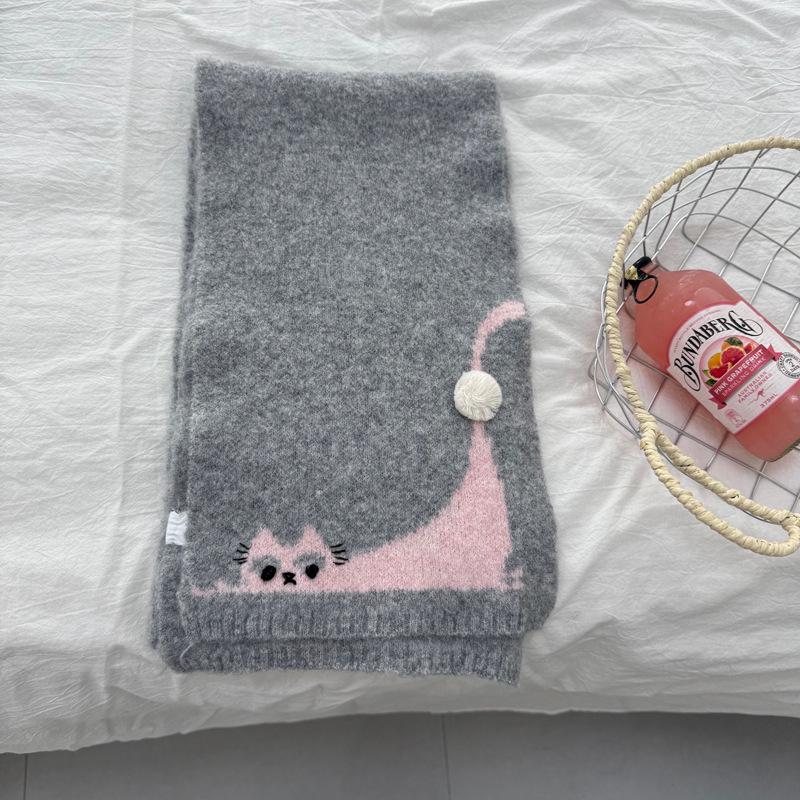 Winter 2025 Korean-Japanese Style Cute Kitten Knit Neck Warmer Scarf for Women
