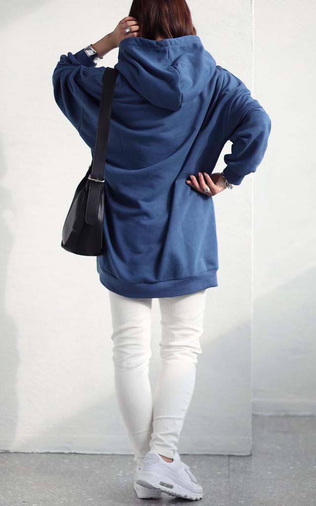 Gold Japan Plus Size Tunic Long Winter Sizes Women's Hoodie, Sleeve, Stretch, Outfit, Fall/Winter/Spring, 4L-5L, Blue, Fem-445