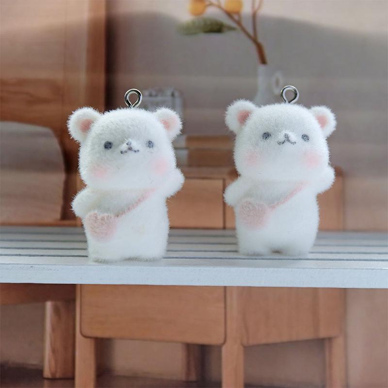 Cartoon Cute 3D Flocking Bear Backpack Keychain For Mobile Phone Earphone Camera Chain Jewelry Making Couple Gifts Ornaments