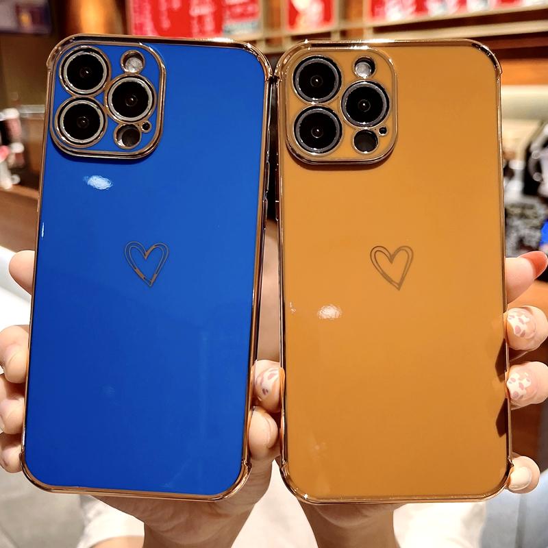 Husă de telefon de lux galvanizată cu inimă de dragoste pentru Iphone 11 12 13 14 Pro Max Xs X Xr 7 8 Plus Se 2020 Mini husă din silicon moale