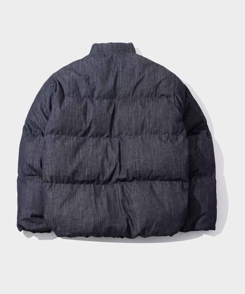 Black Moment Denim String Two-Way Featherless Airy Puffer Zip-Up Jacket [Black Denim]