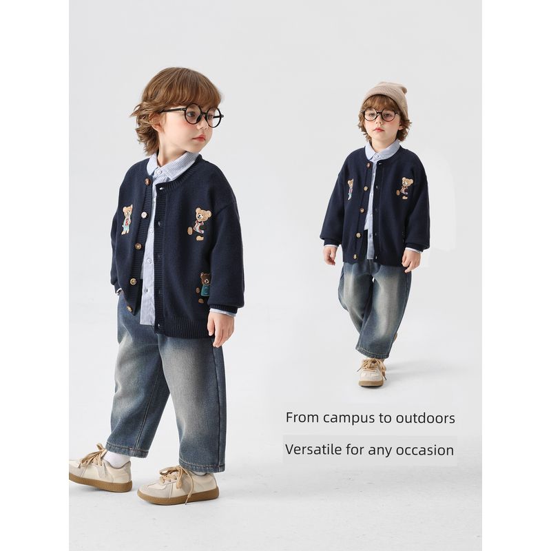 Right European Style Boys' Preppy Knitted Cardigan Sweater Jacket Autumn Children's Baby Top Autumn Style