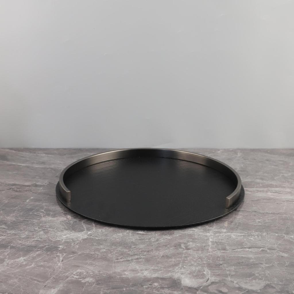 European Metal & Leather Storage Tray for Home Decor