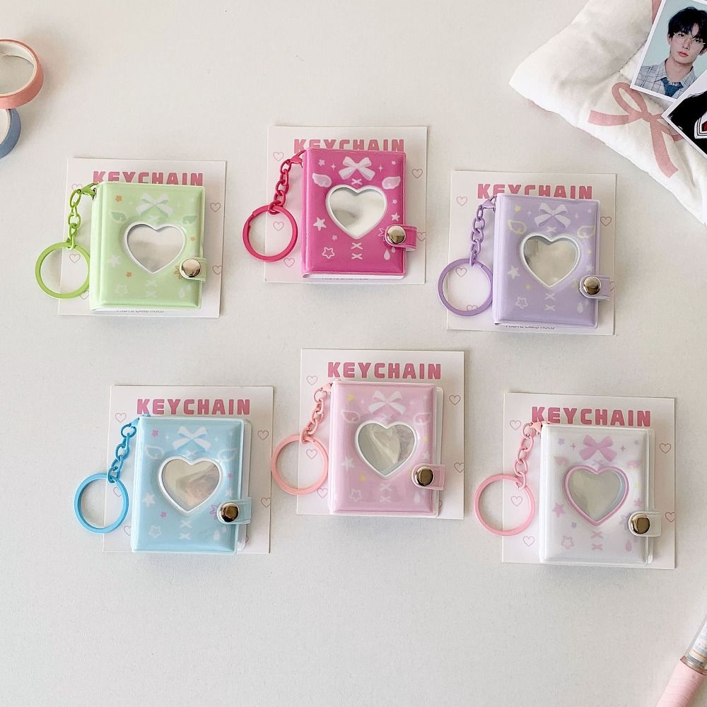 Hanging Pocket Mini Photocards Holder Love Heart Hollow Picture Storage Keyring Backpack Keychain