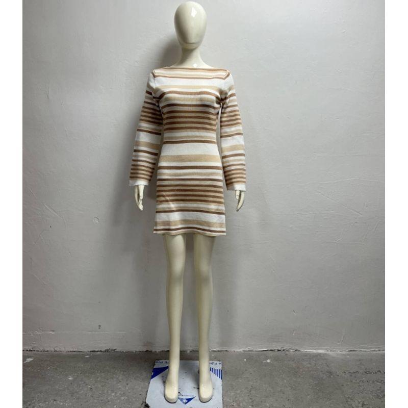 

Elsa Fashion Women s New Beach Vacation Bell Sleeve Open Back Mixed Color Stripe Knitting Silm Sexy Dress Khakis stripes L