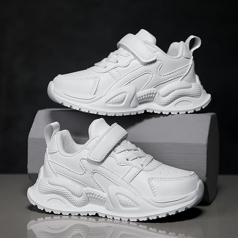 Children's school little white shoes sports shoes autumn and winter new leather waterproof boys running shoes girls casual shoes