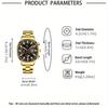3PCS Men Fashion Sports Watches Luxury Gold Stainless Steel Wrist Watch for Mens Business Wristwatch Bracelet Necklace Set