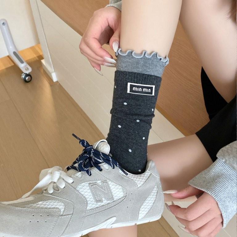 Chaussettes Mi-Mollet à Pois et Dentelle pour Femmes, Style Collège, Début d'Automne