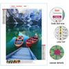 5D Diy Diamond Painting Two Boats In Mountains and Waters Cross Stitch Set Full Diamond Embroidery Mosaic Art Picture of Rhinestones Decor Gift