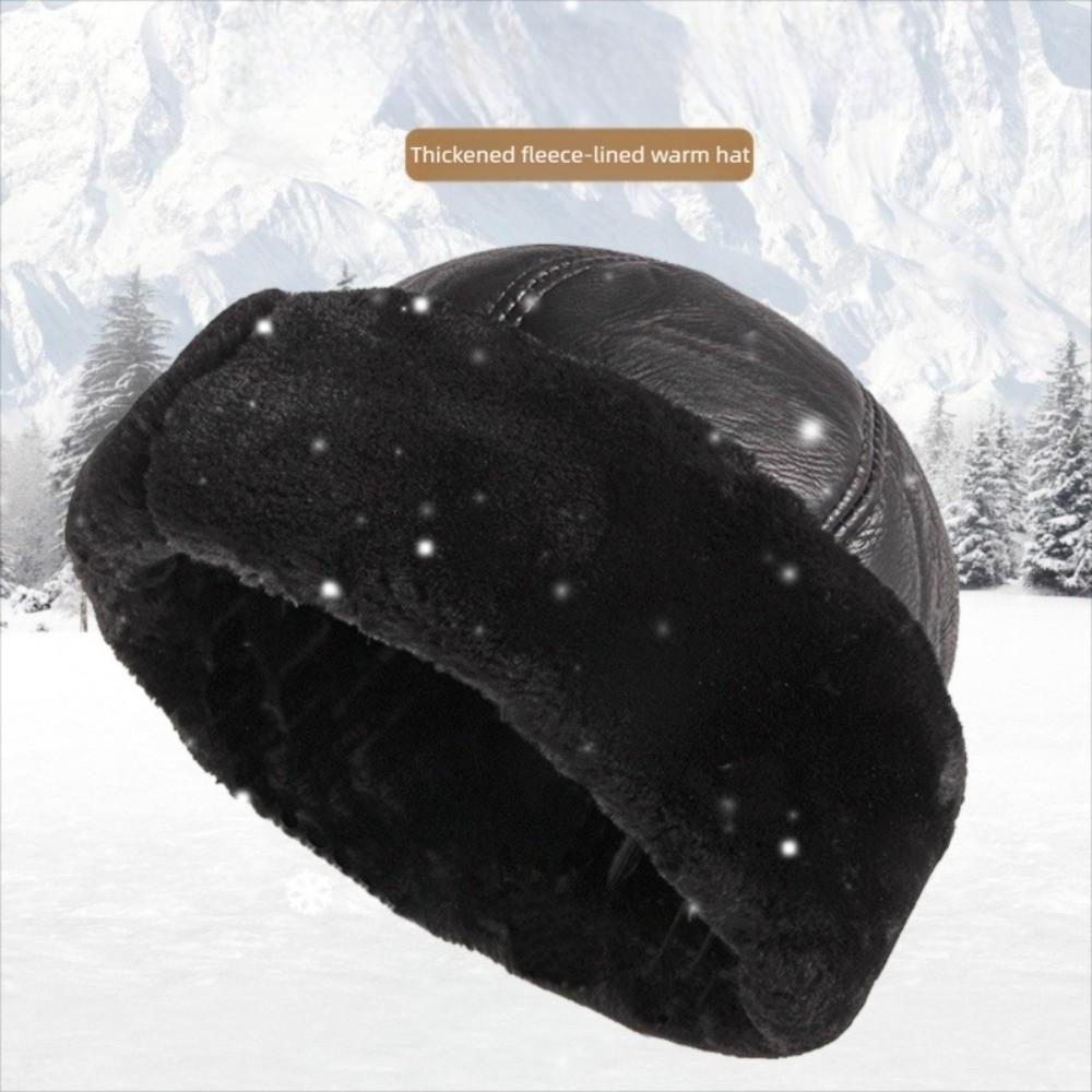 Fleece Lined Windproof Snow Ski Cap Fur Leather Russian Hats Warm Winter Hat Winter