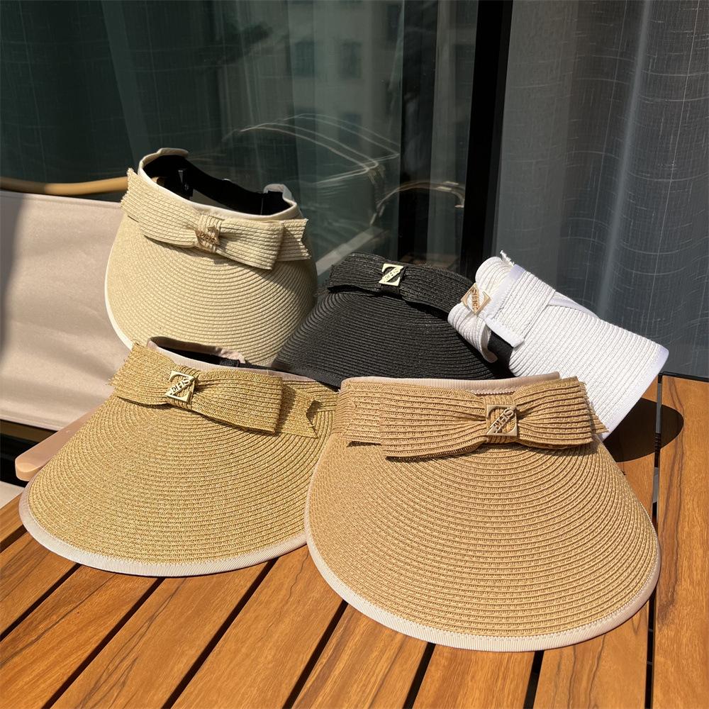 Empty Top Hat Women's Summer Sunscreen Face Covering Sun Hat UV Protection Bow Straw Hat Shell Hat Travel Cycling Hat