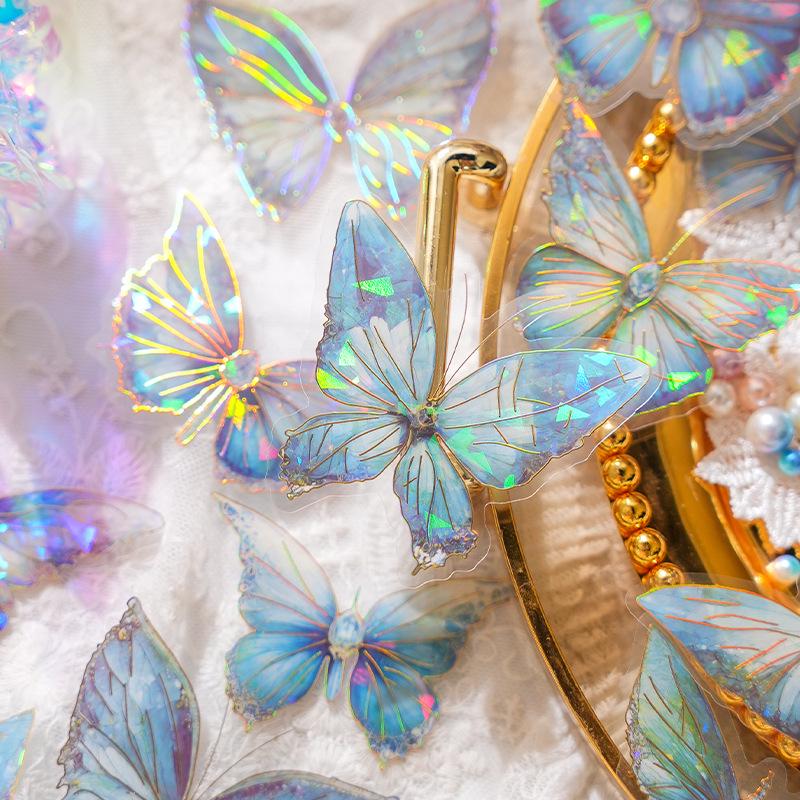 Zao Mo Xi Yu Die Meng Autocollants Papillon Doré Laser Cristal de Glace PET - Pack Journal Style Rétro INS