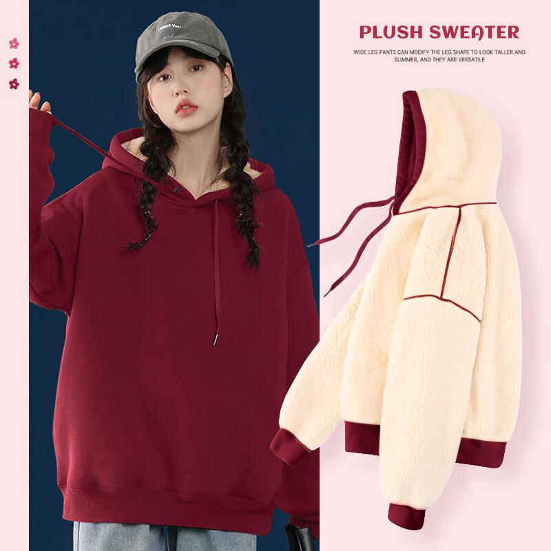 JEANSWEST Women's Lambswool Lined Hooded Sweatshirt