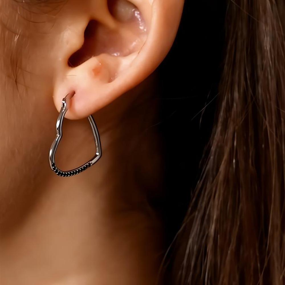 Black Awn Schwarze Schmuck-Creolen in Herzform für Damen