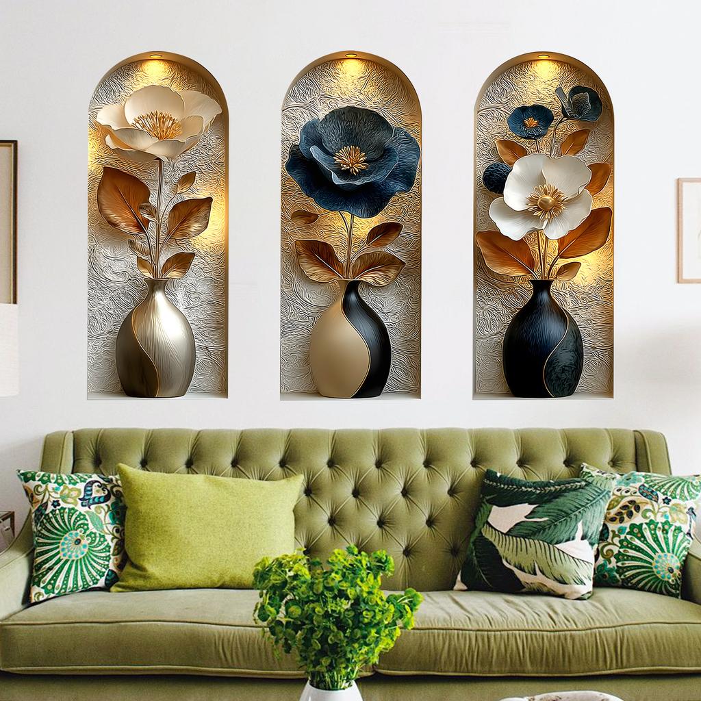 3D Realistic Metal Flower Self Adhesive Window Film for Kitchen Bathroom Glass Home Decor