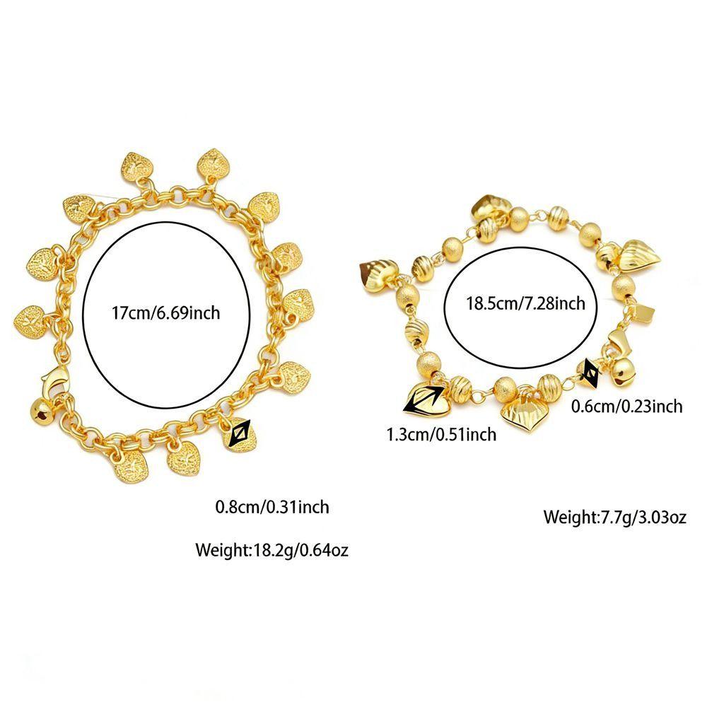 Elegant Heart Charm Hand Chain Heart-shaped Bell Jewelry Gold Pendant Bracelets 4mm Width Gifts Multi Bead Cuban Chain Women