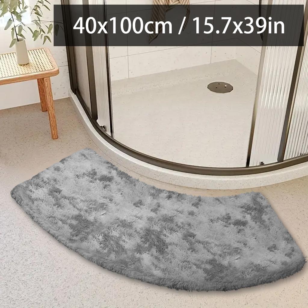 Curved bathroom non-slip floor mat solid color bathroom fan-shaped silk wool shower room absorbent foot mat toilet door mat