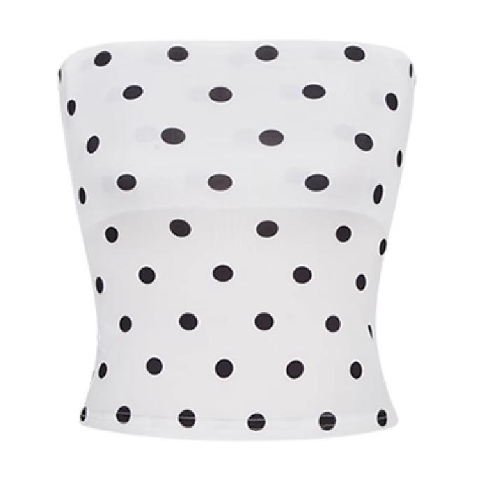 Retro Polka Dot Off-Shoulder Bandeau Top – Slimming Casual Style for Trendy Women