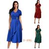 Abito estivo da donna sexy asimmetrico con scollo a V alto-basso - Monocolore vita alta midi da sera