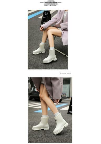 Women's Non-Slip Mid-Calf Waterproof Fashion Rain Boots for Kitchen and Car Wash Use