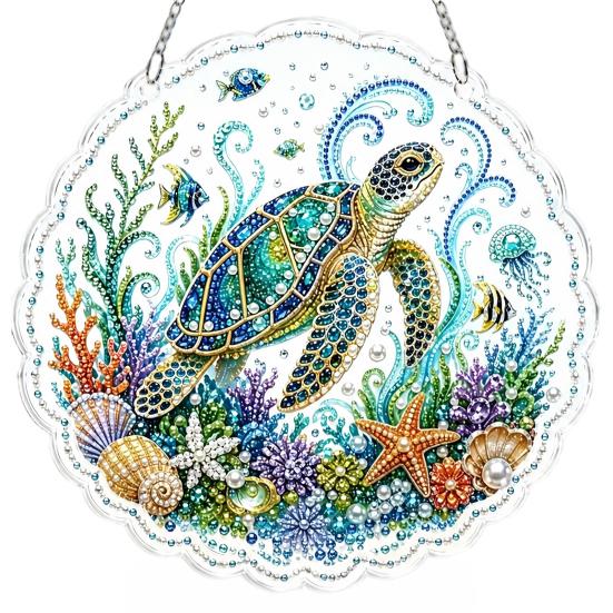 Holiday Window Hanging Decor Christmas Faux Pearl Painting Suncatcher Kit, 3D Nativity/Santa Claus/Bird/Tree Creative Handcrafts Beads Art Craft,