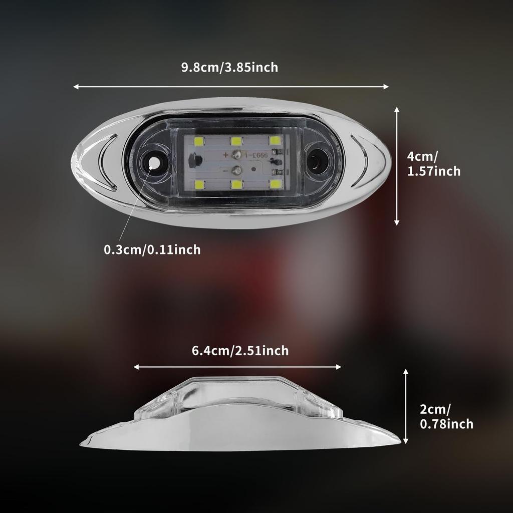 LED Side Marker Chrome High for and Set of White Lamps, 6-LED, Frame, Compact, Universal, Brightness, Waterproof, 12V/24V Compatible, Trucks, Vans,