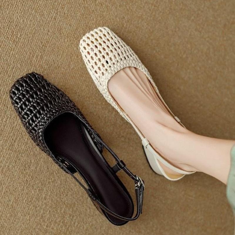 Fashion Women's Fashion Baotou Sandals Summer New Square Head Shallow Hollow Breathable One Line Buckle Sole Heel Shoes