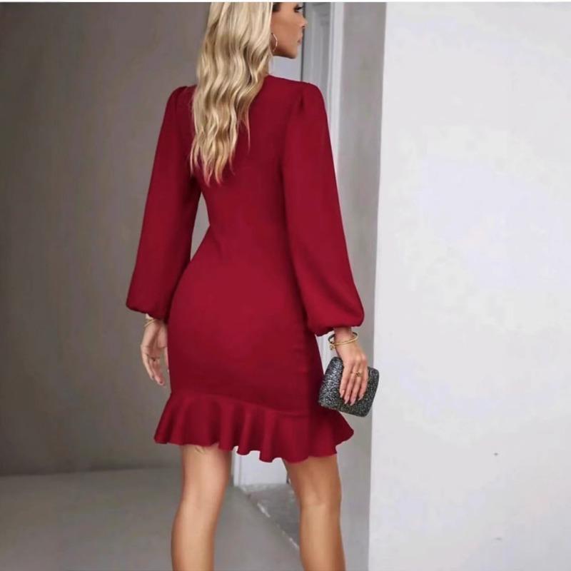 Rochie de temperament pentru femei cu mâneci bufante și volane