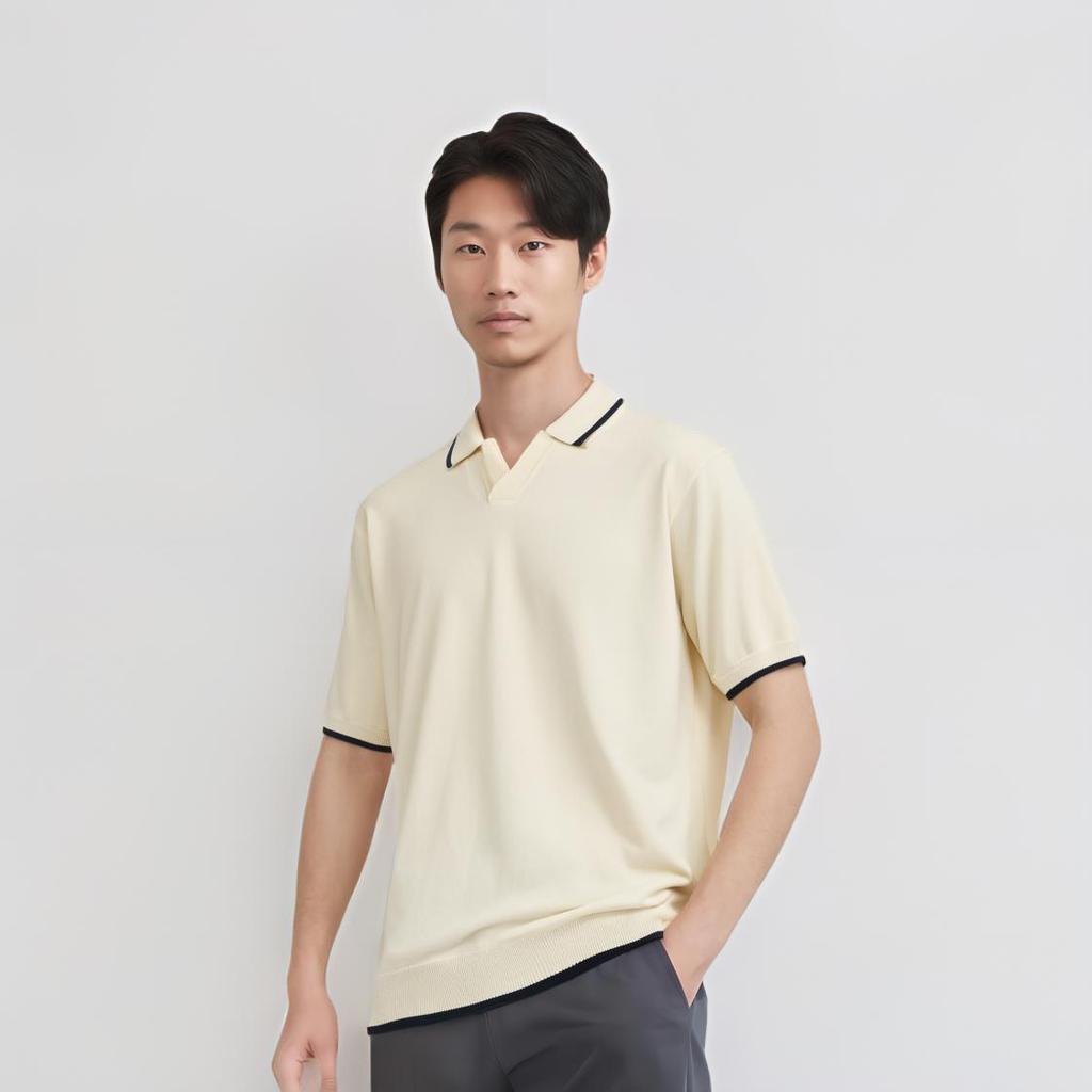 UNIQLO JW Anderson Collaboration Color Block Polo Shirt Men tops Beige 464858-30