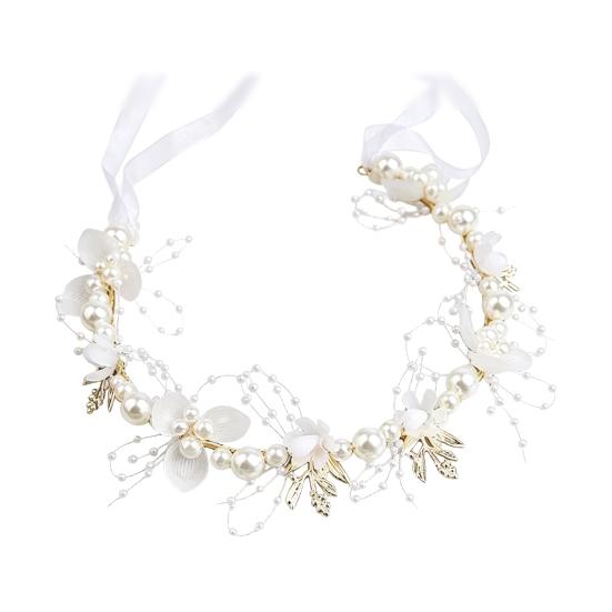

Headband Floral Butterfly Design Adjustable Ribbon Pale Pink Tulle Flowers Hair Hoop with Imitation Pearls Cubic Zirconia Decor Party Hair Accessory білий