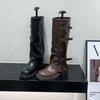 Thick-soled brown Maillard long knight boots women's boots 2025 new autumn and winter black locomotive medium boots