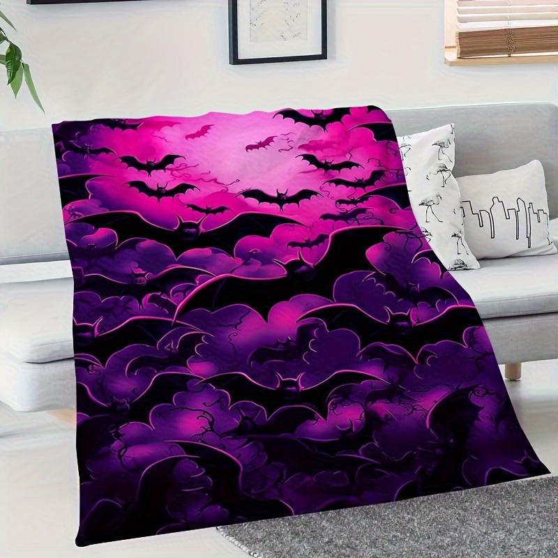 Gothic Bat Print Flannel Blanket - Modern All-Season Throw for Sofa/Bed/Office, Machine Washable Halloween/Dia De Muertos Gift