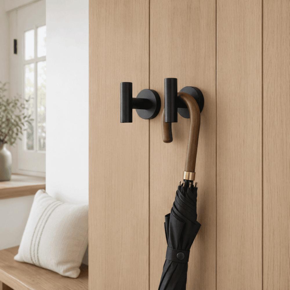 2 PCS Black Robe Hook Compact Design Coat Hook Stable Towel Hook Bathroom Kitchen Garage Closet